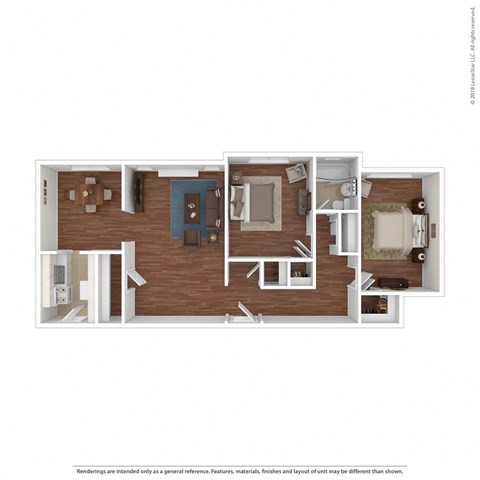 Floor plan for 2 beds, 1 bath, 944 sqft